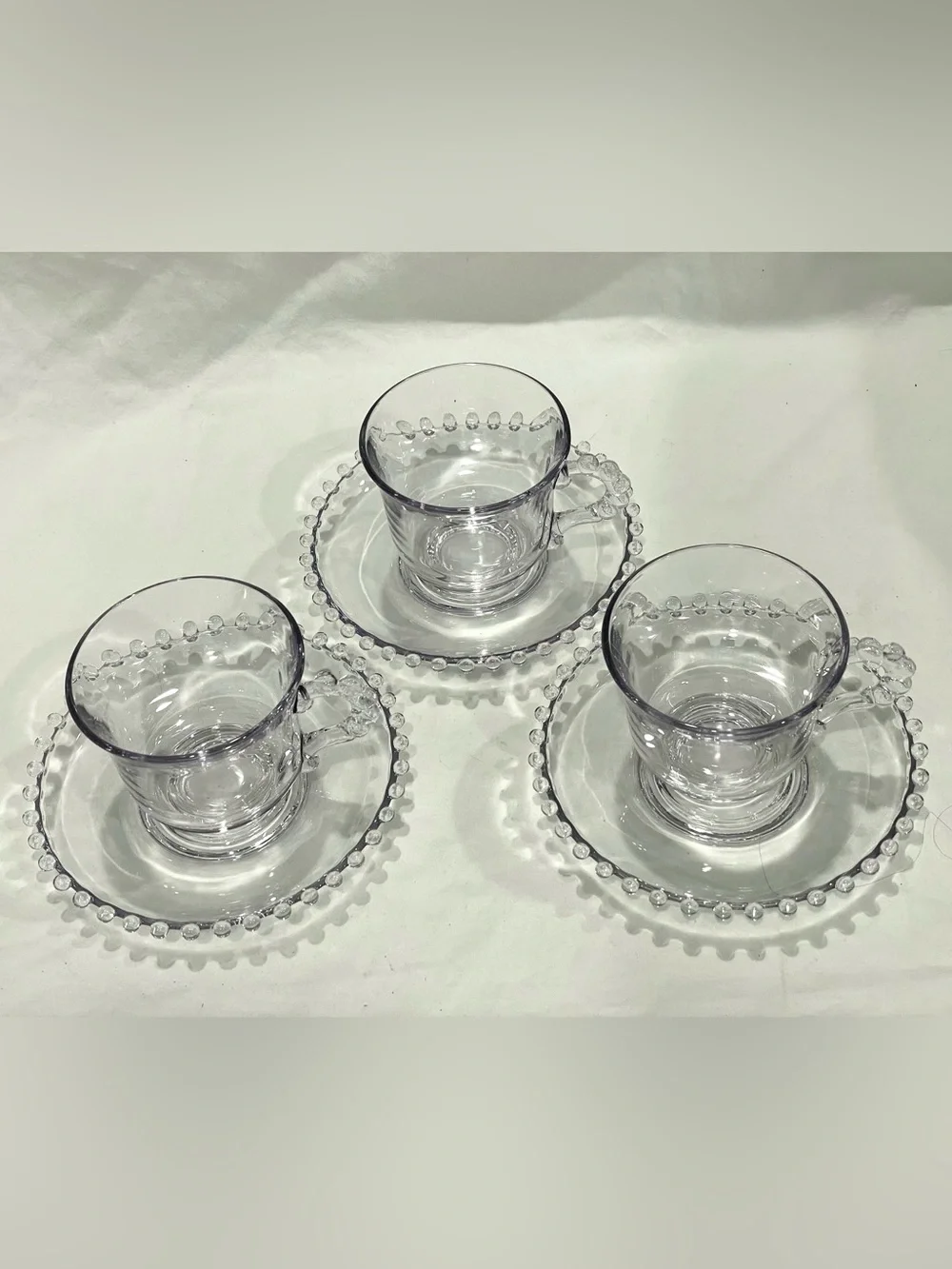 Imperial Glass “Candlewick” Crystal Beaded Teacup & Saucer Set (x3) | VTG | EUC